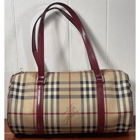 Burberry Handbags - Burberry Barrel Handbag Haymarket Horse Nova Check Red